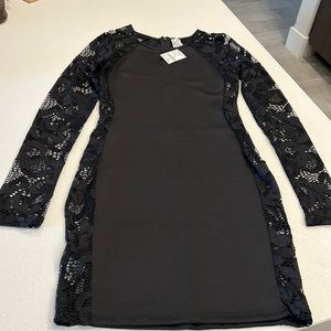 Black Long Sleeve Side Lace Dress